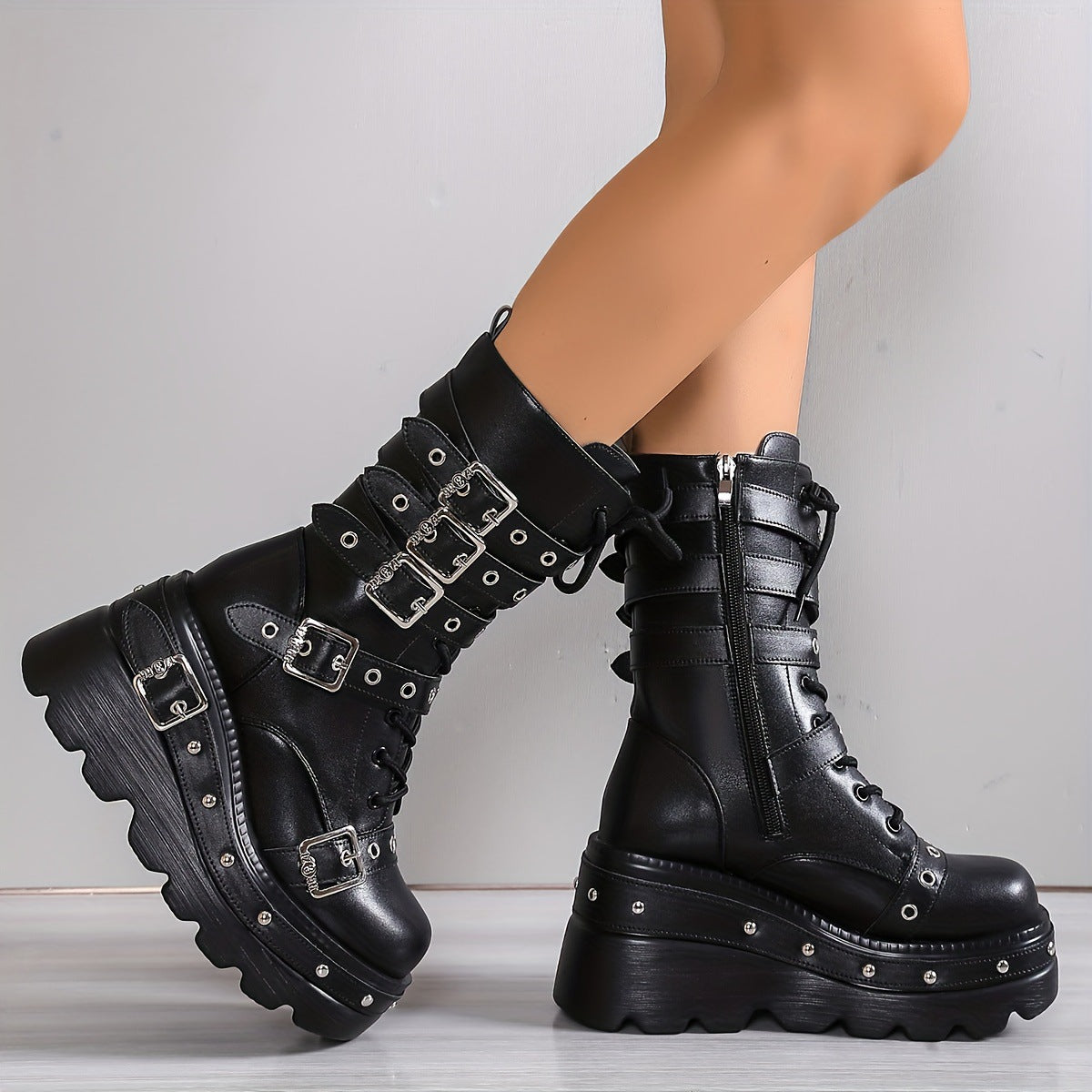 Women's Wedge Knight Plus Size Punk Handsome Platform Boots