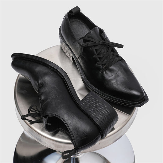 Men's Fashion Trendy Niche Ruffle Pointed Platform Leather Shoes