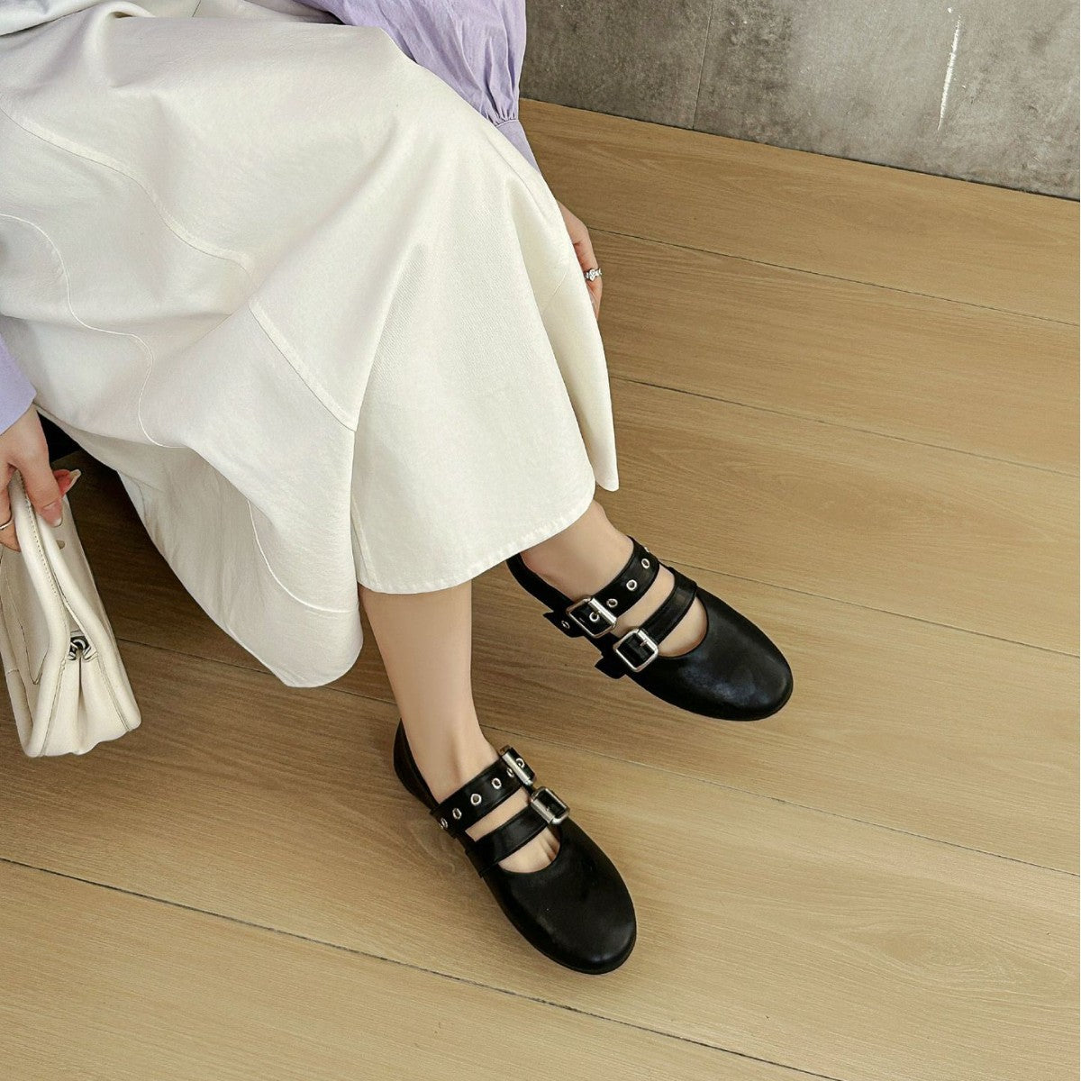 Women's Mary Jane Vintage Belt Buckle Flat Women's Fashion Shoes