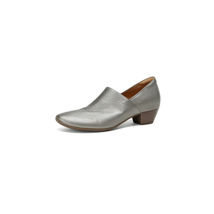 Super Soft Sheepskin Square Toe Thick Deep Mouth Versatile Single-layer Women's Fashion Shoes