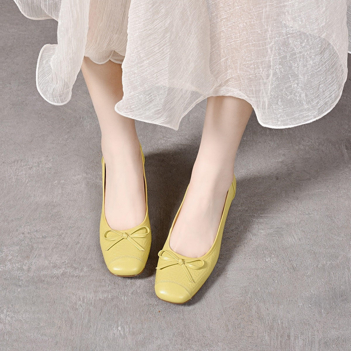 Women's Soft Calfskin Pumps Not Tired Feet French Round Toe Flat Heels