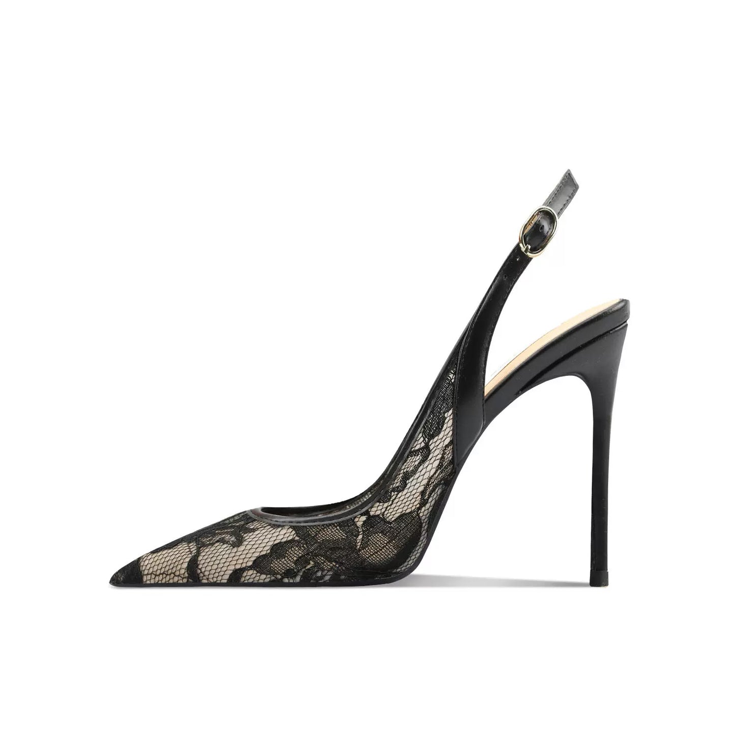 Women's Pointed Lace Mesh Breathable Back Empty High Heeled Sandals