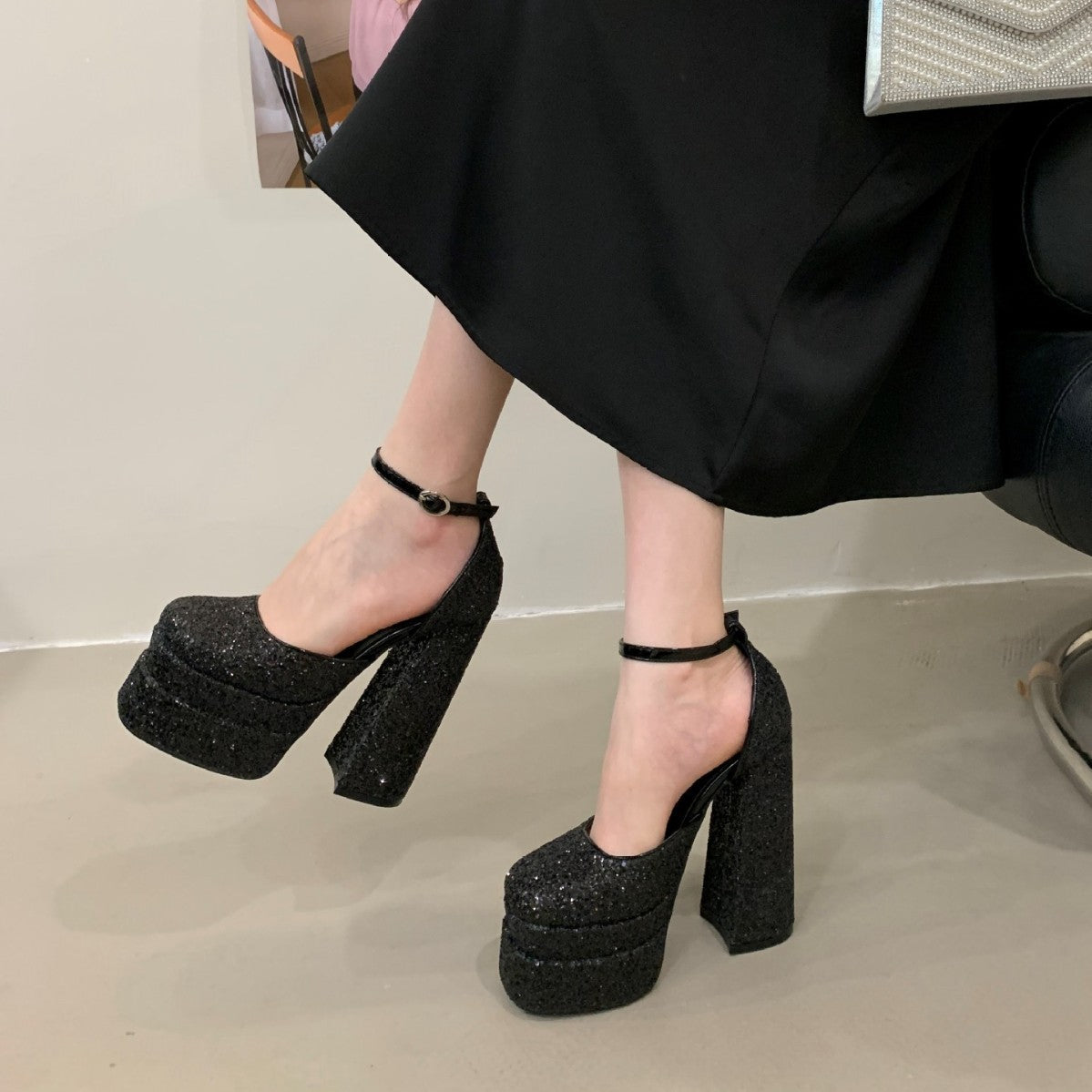 Women's Size Square Toe Platform Catwalk Show Heels