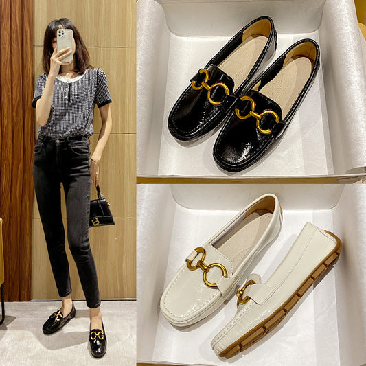 Calfskin Soft Bottom Surface Outer Wear Korean Slip-on Pumps Female Women's Casual Shoes