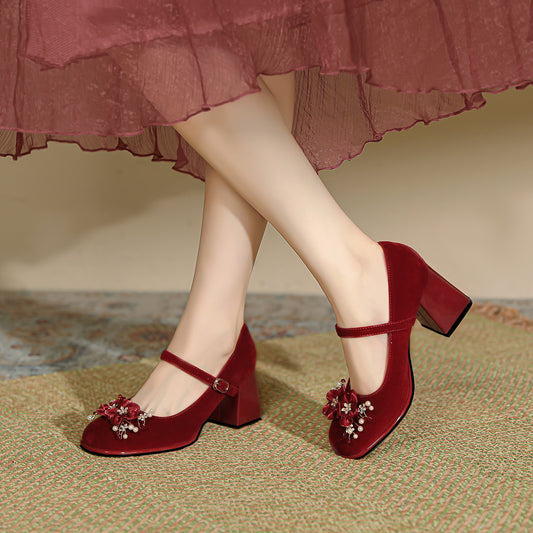 Red Bridal French Style Beautiful Fat Feet High Not Tired Women's Fashion Shoes