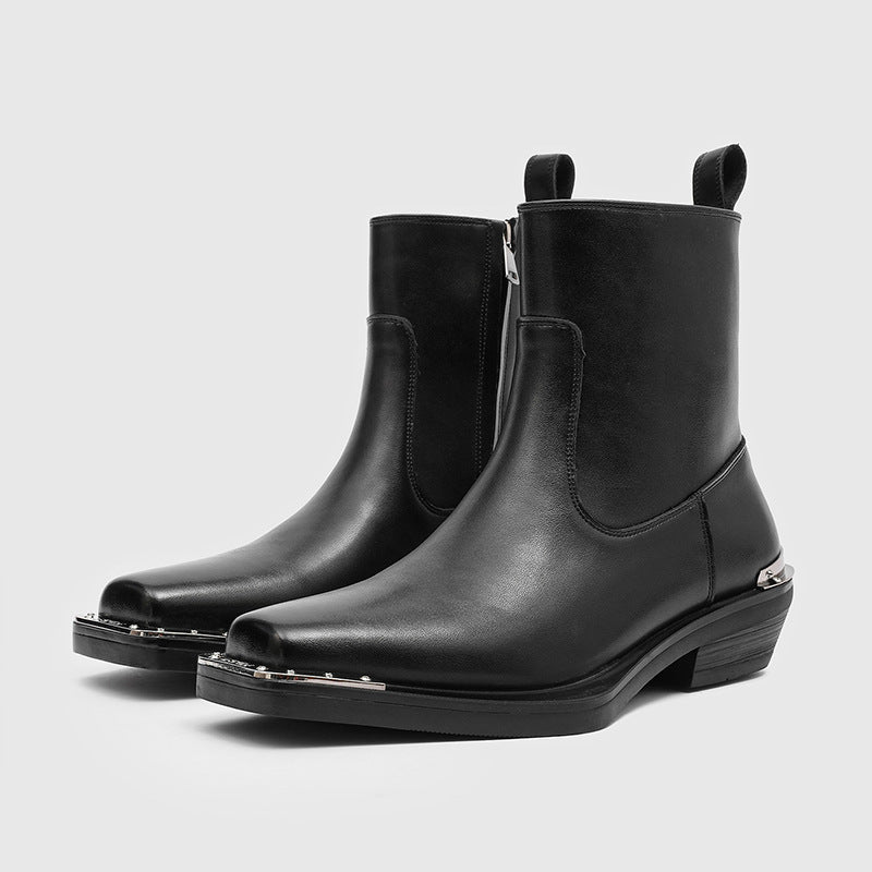 Men's High Square Toe Chelsea Zipper Fashionable Men's Martin Boots