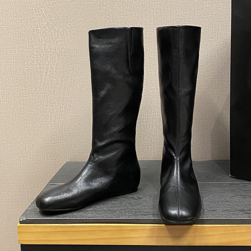Women's Cowhide Version Invisible Elevated Long Tube Women's Leather Boots