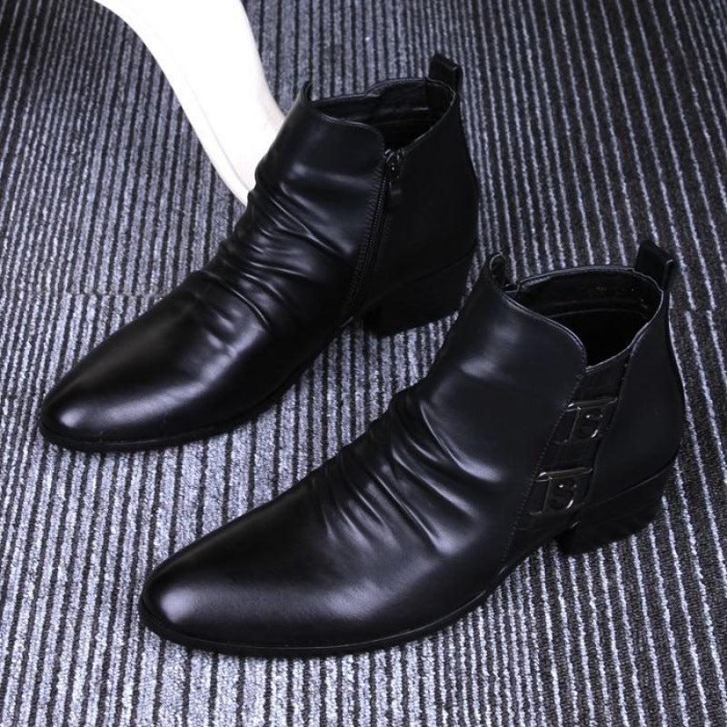 Men's Pointed Ankle Korean Style British Tide Height Increasing Insole Business Men's Martin Boots