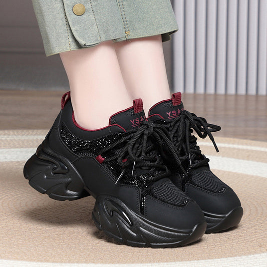Women's Fashion Rhinestone Platform Dad Small Heightened Casual Shoes
