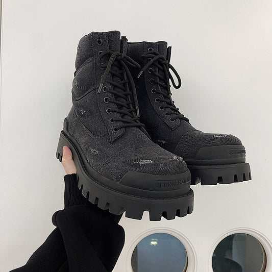 Men's Paris Worker Plus Veet Black Waste Soil Wind Motorcycle Snow Boots