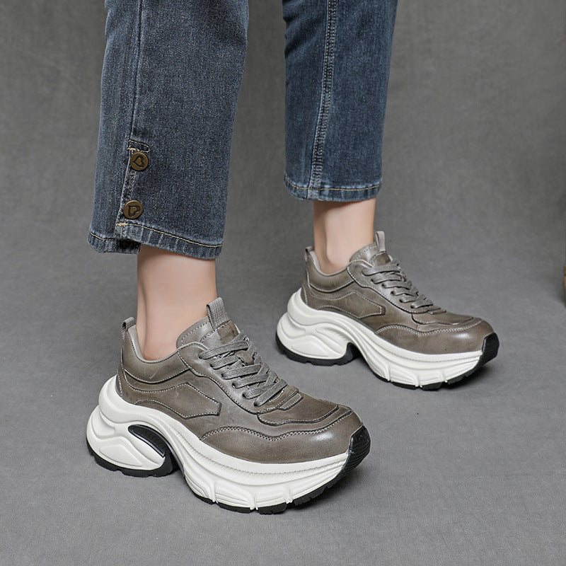 Women's Full Horse Handmade Dad Platform White Women's Sports Shoes