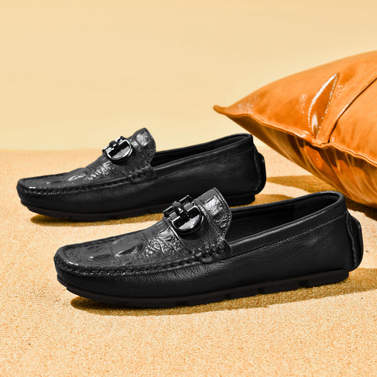 Men's Crocodile Pattern Lazy Driving British Genuine Men's Casual Shoes