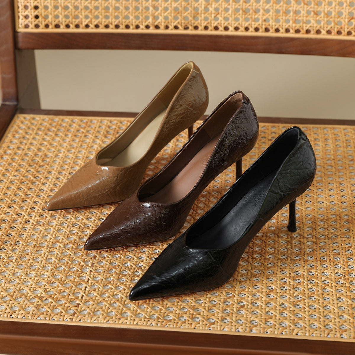 Women's High Waterproof Platform Catwalk Show Pointed Toe Patent Women's Shoes