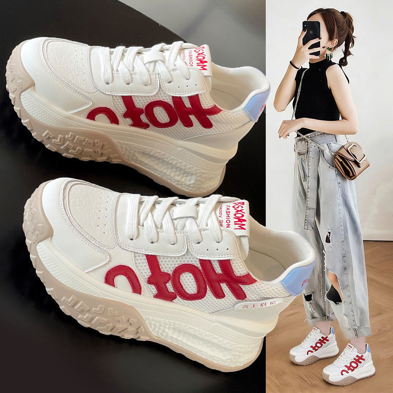 Women's Increasing Insole Forrest Gump White Platform Leisure Sports Fleece-lined Sneakers