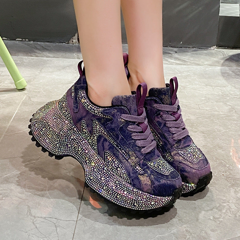 Women's Large Size Rhinestone Thick Bottom Fried Women's Sports Shoes