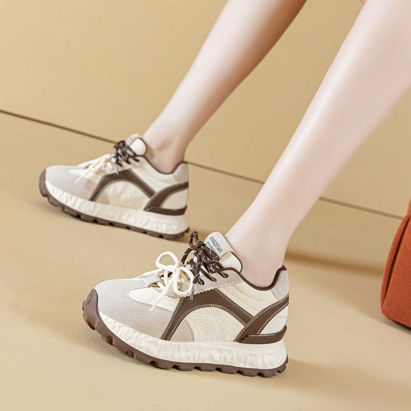 Women's Waterproof Platform Fashion Round Toe Wedge Height Increasing Casual Shoes