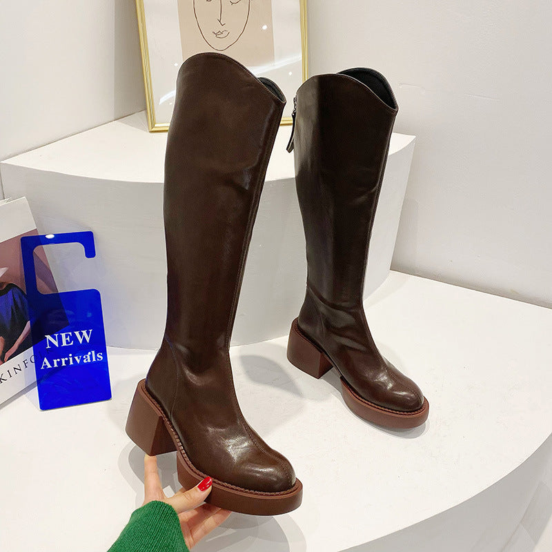 Women's British Style Cowboy Thick Increased Pointed Boots