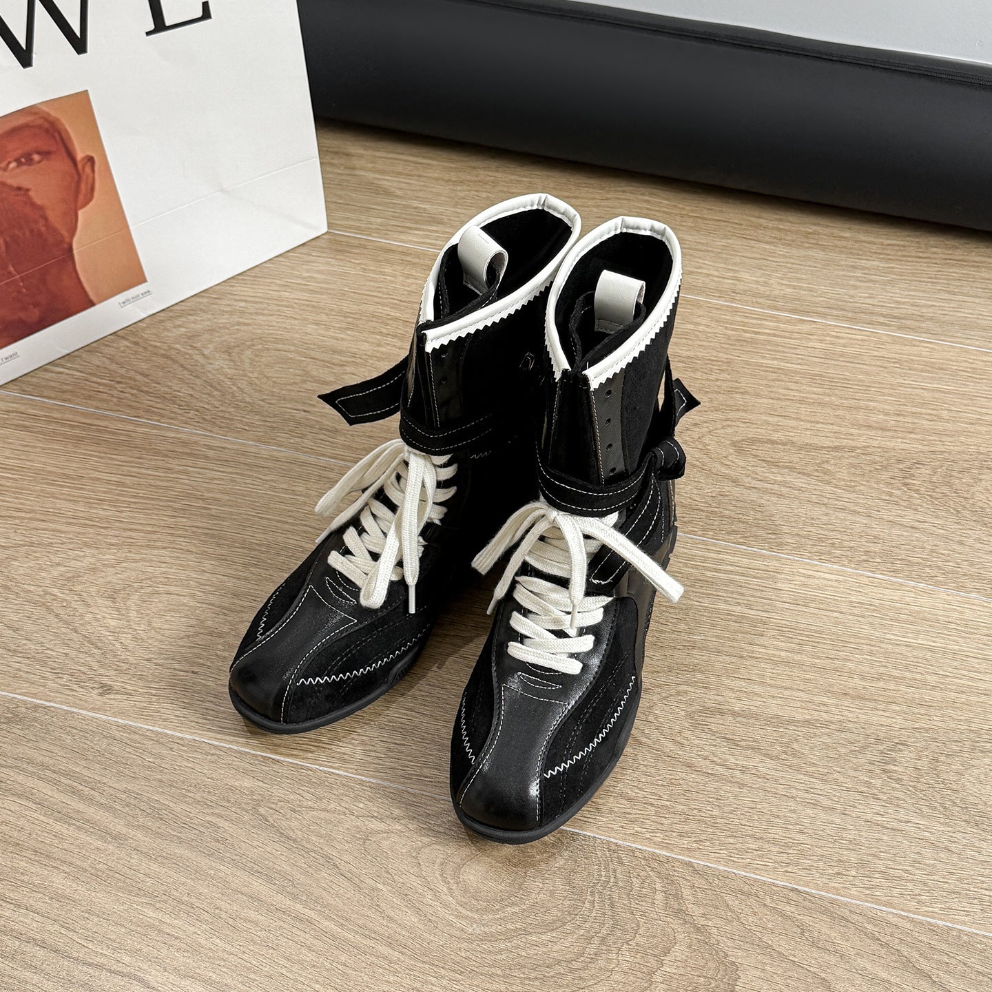 Women's Small Size Platform Height Increasing Insole Retro Boxing Women's Leather Boots