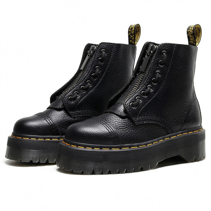British Thick-soled Martin Front Zipper Top Layer Boots