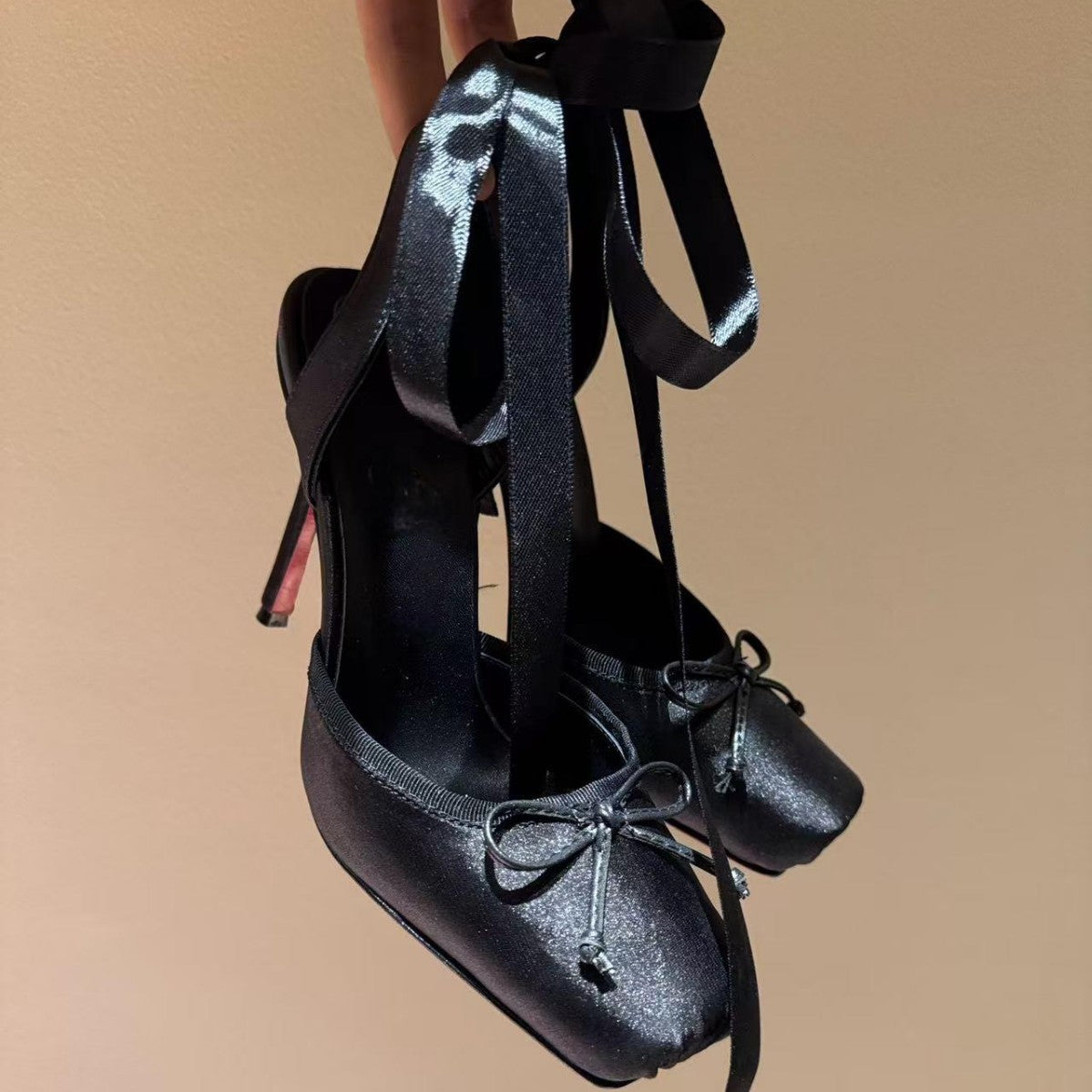 Women's Sole Catwalk Satin Ribbon Closed Toe Waterproof Platform Stiletto Ballet Women's Fashion Shoes