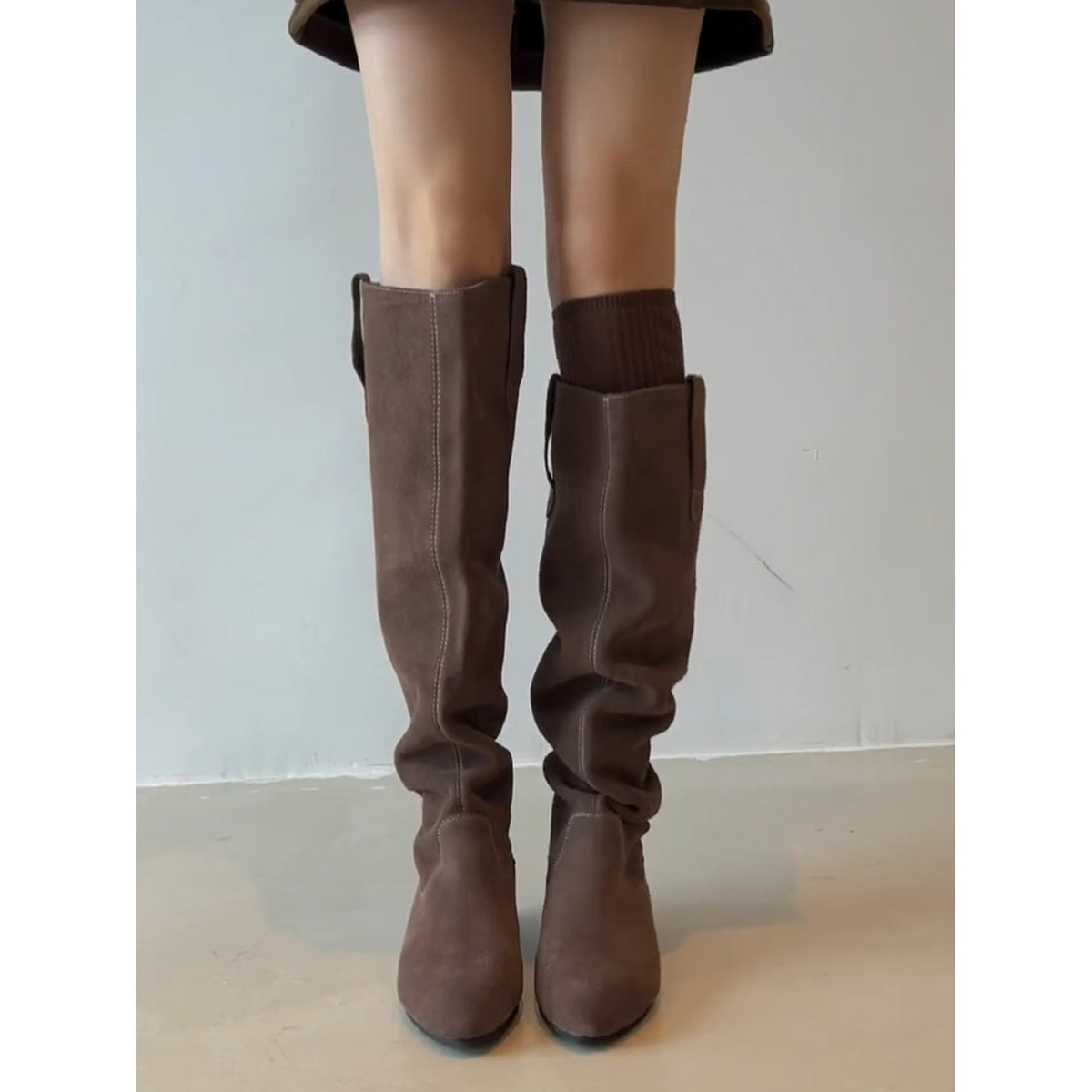 Increasing Insole Idle Style Pile Below The Knee Long Pleated Boots