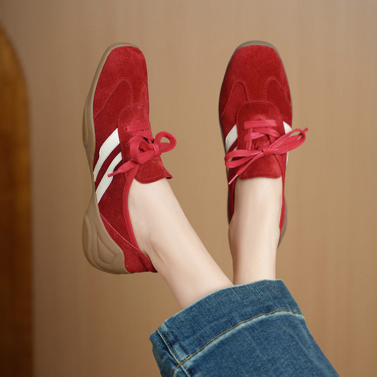 Women's Cowhide Platform German Training Genuine Lace Up Pumps Women's Fashion Shoes