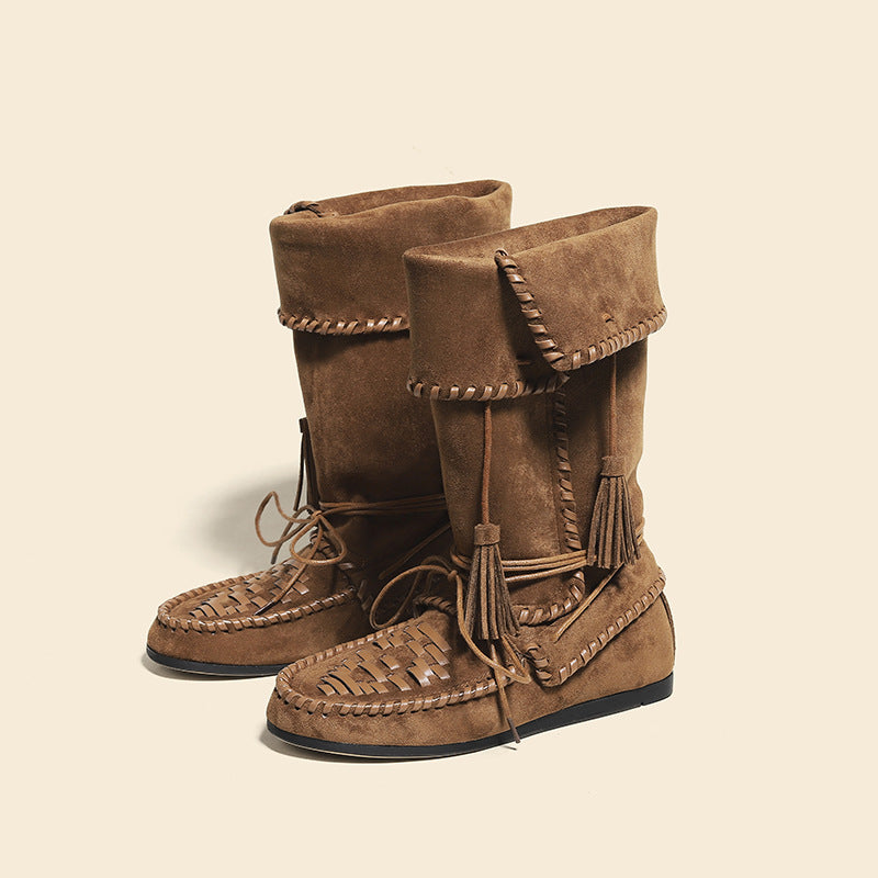 Women's Pile Style Martin Strap Tassel Retro Western Boots