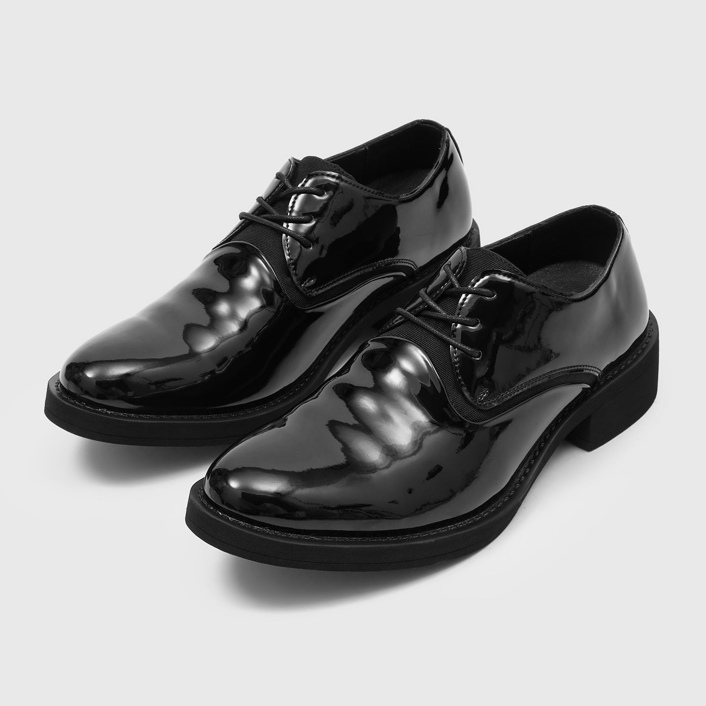 British Style Derby Lace Up Thick Bottom Glossy Men's Casual Leather Shoes