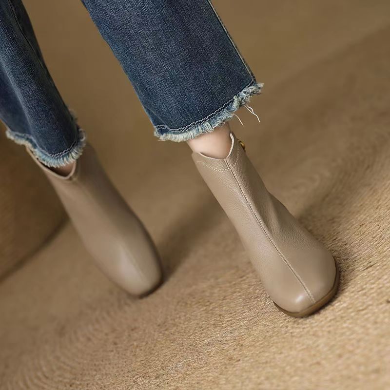 Women's Short French Style Warm Bottom Thick Ankle Niche Women's Leather Boots