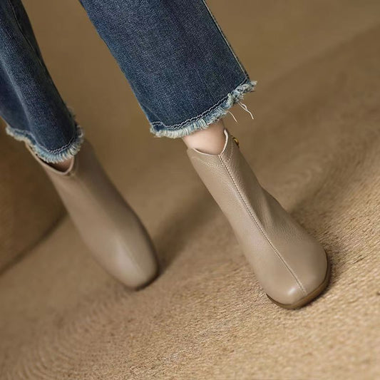 Women's Short French Style Warm Bottom Thick Ankle Niche Women's Leather Boots