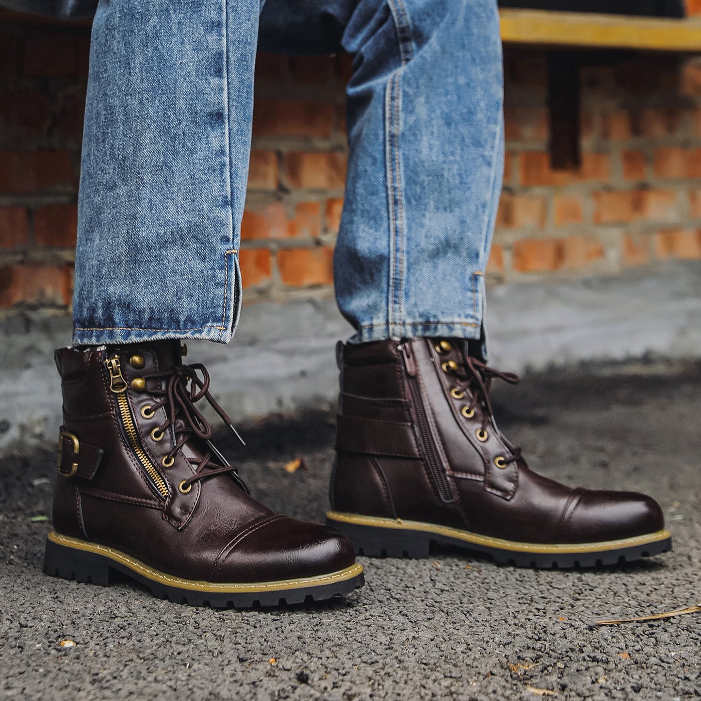 Men's Motorcycle Double Zipper Heavy Machine Bag Men's Leather Boots
