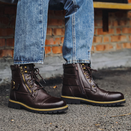 Men's Motorcycle Double Zipper Heavy Machine Bag Men's Leather Boots