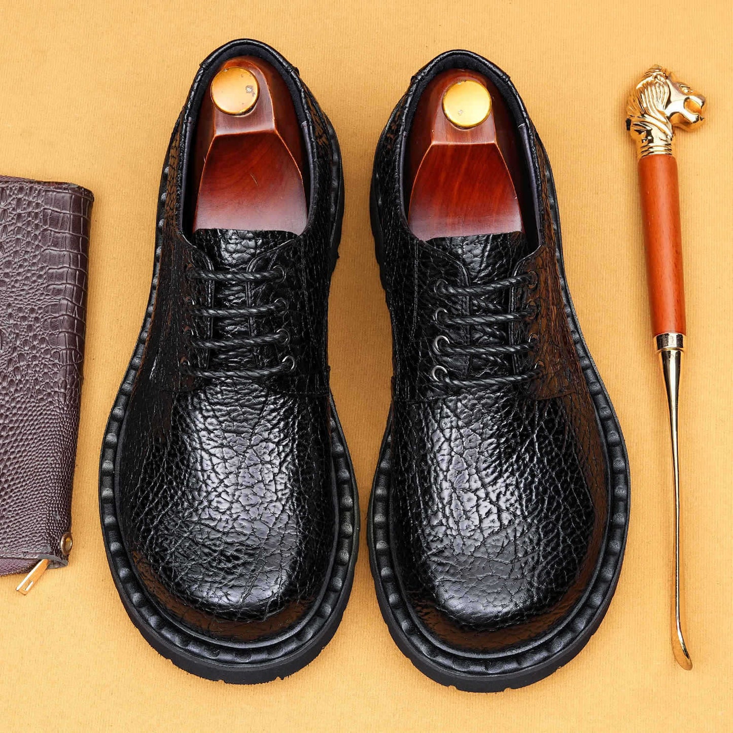 Men's Crocodile Pattern British Breathable First Layer Casual Shoes