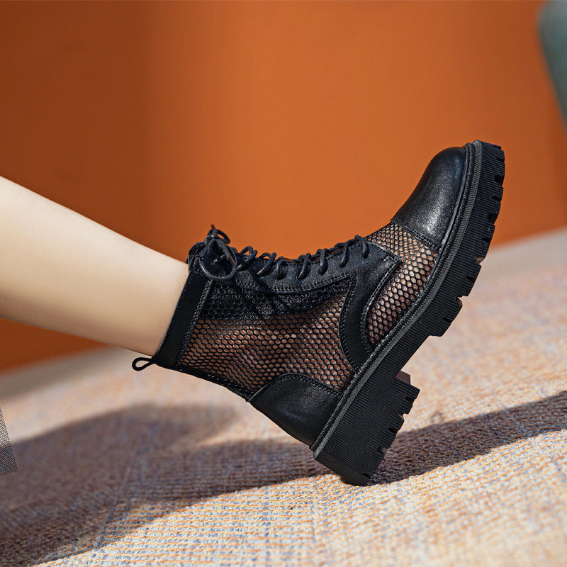 Women's Mesh Martin Summer Breathable Ankle Thick Women's Leather Boots