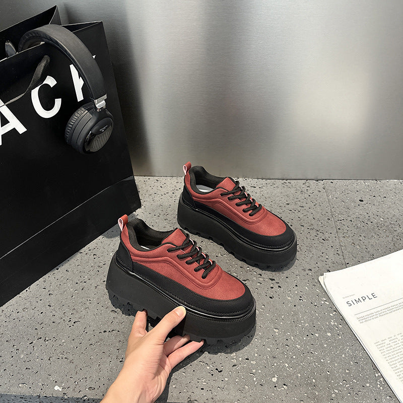 Women's Retro Color Matching Platform Small Height Women's Casual Shoes