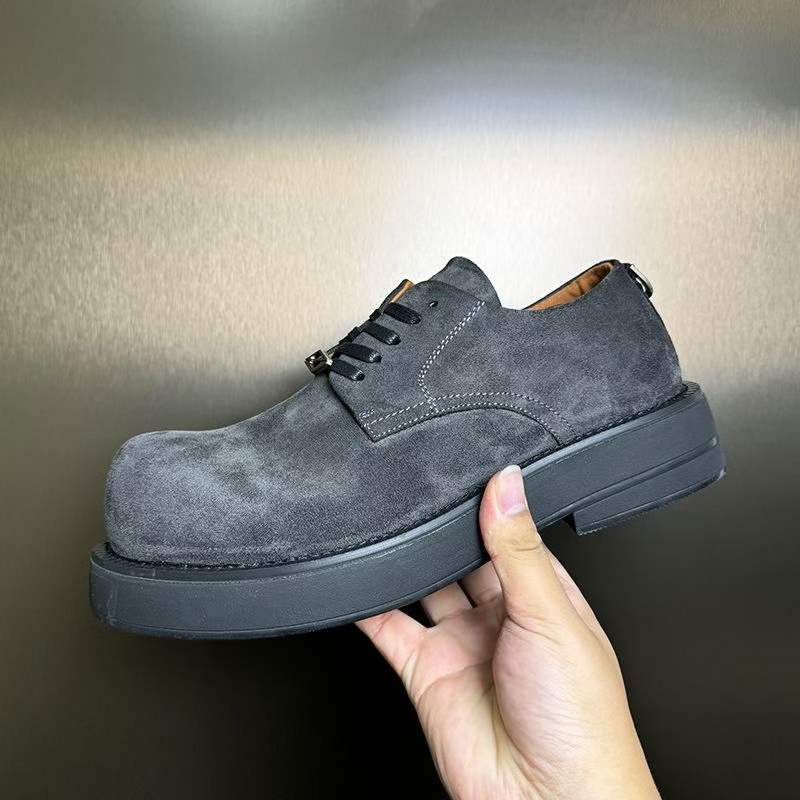 Low Top Big Head Thick Bottom Korean Men's Casual Leather Shoes