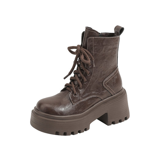 Women's Thick Bottom Hight Increasing Martin High-grade European Goods Skinny Women's Leather Boots