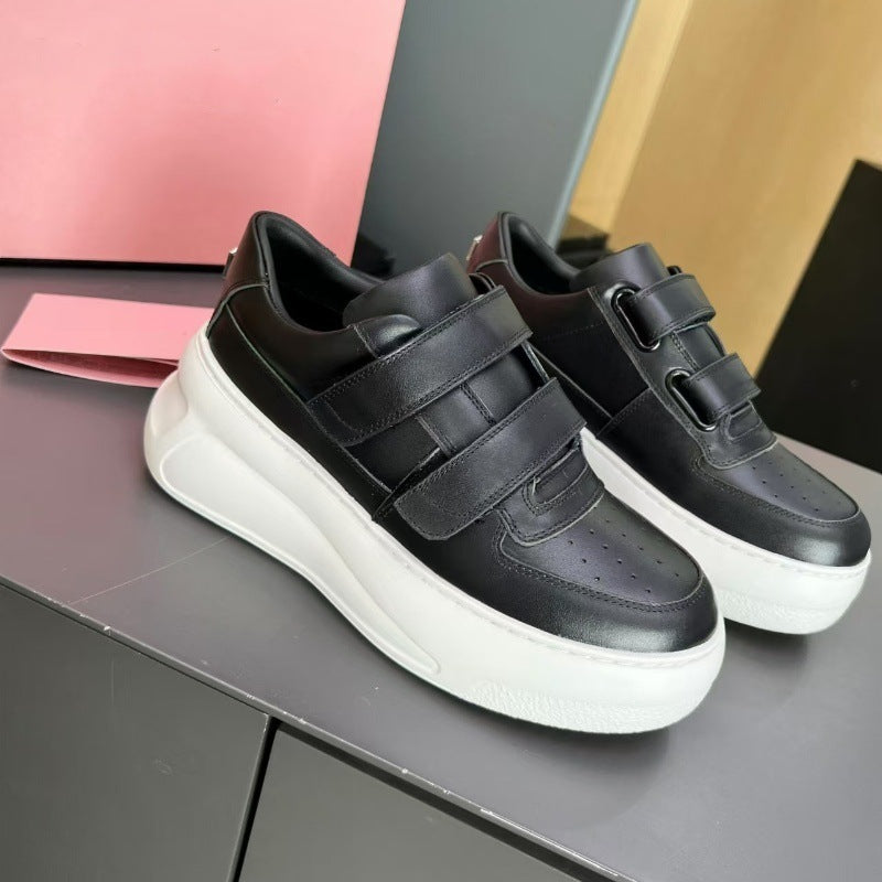 Women's Nana Velcro White Thick Sole Height Increasing Small Sneakers