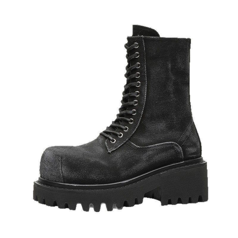 Men's Thick Bottom Distressed British Style Flat Motorcycle Boots