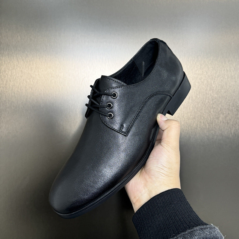 Men's Flat Head Commuter Derby Thin Bottom British Style Fashion Lace Men's Casual Leather Shoes