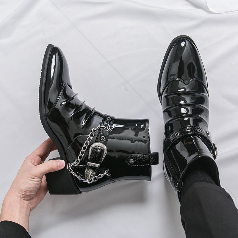 Men's Pointed Korean Style British Leisure Chain Decorative Leather Shoes