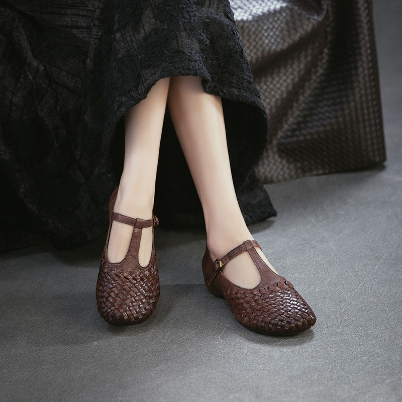 Mouth Woven Mary Jane First Layer Women's Casual Shoes