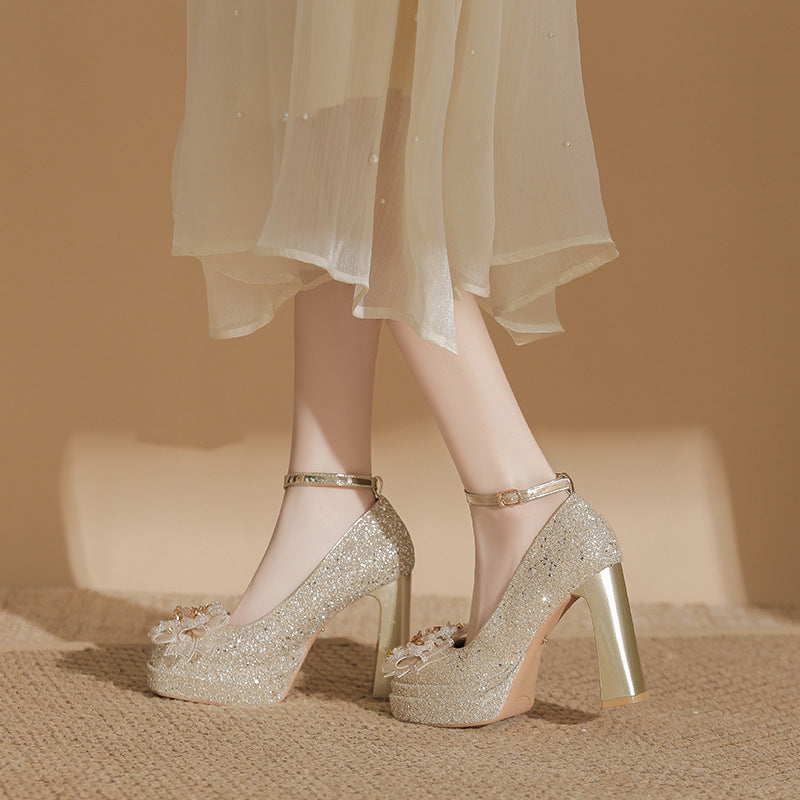 The Debris Thin Glittering Waterproof Platform Mary Jane Square Toe Women's Fashion Shoes