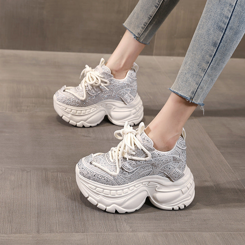 Women's Height Increasing Insole Rhinestone Dad Autumn Sports Casual Shoes
