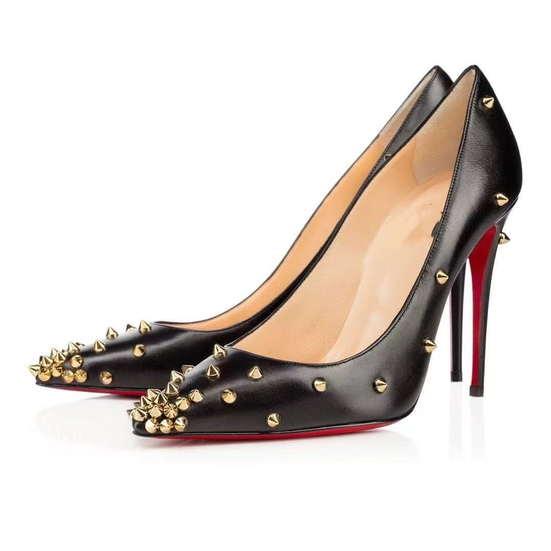 Women's Anchor Rivet Red Sole Pointed High Heels