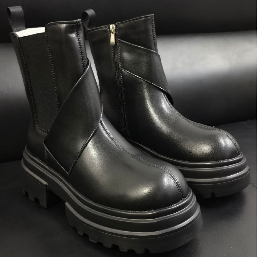 Men's Increasing Chelsea Trendy Slip-on Platform Round Head British Style Fashion Men's Martin Boots