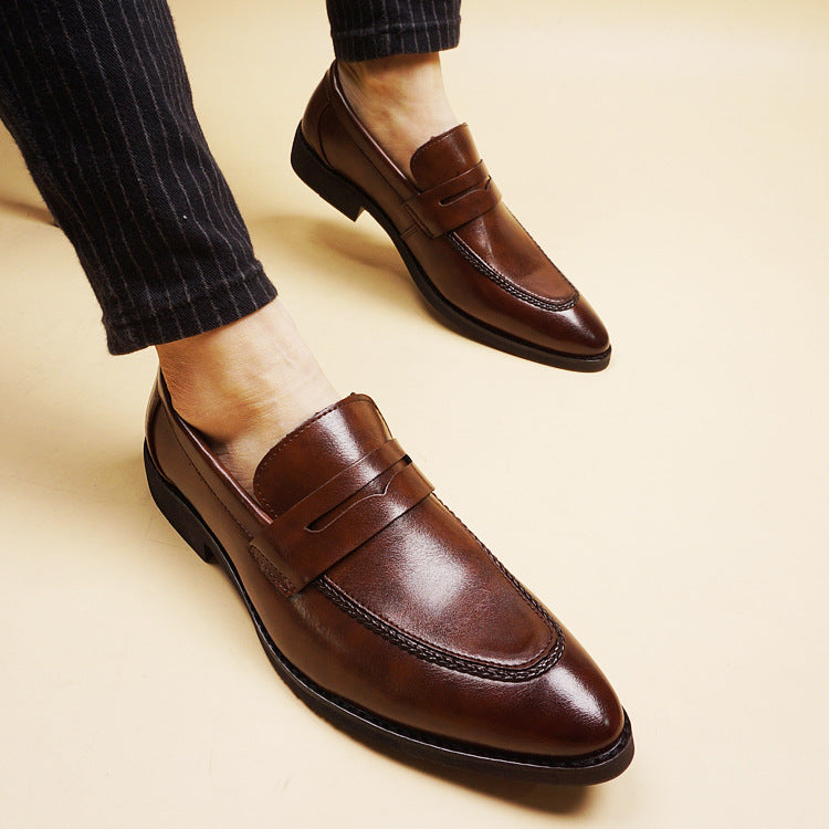 Men's Simple Hair Stylist Height Increasing Insole Men's Casual Leather Shoes