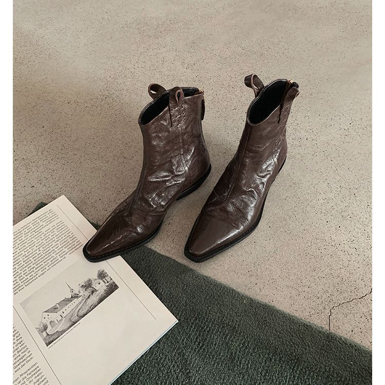 Women's London Holiday Fashionable Pointed Toe V-shaped Mouth Slimming Women's Leather Boots