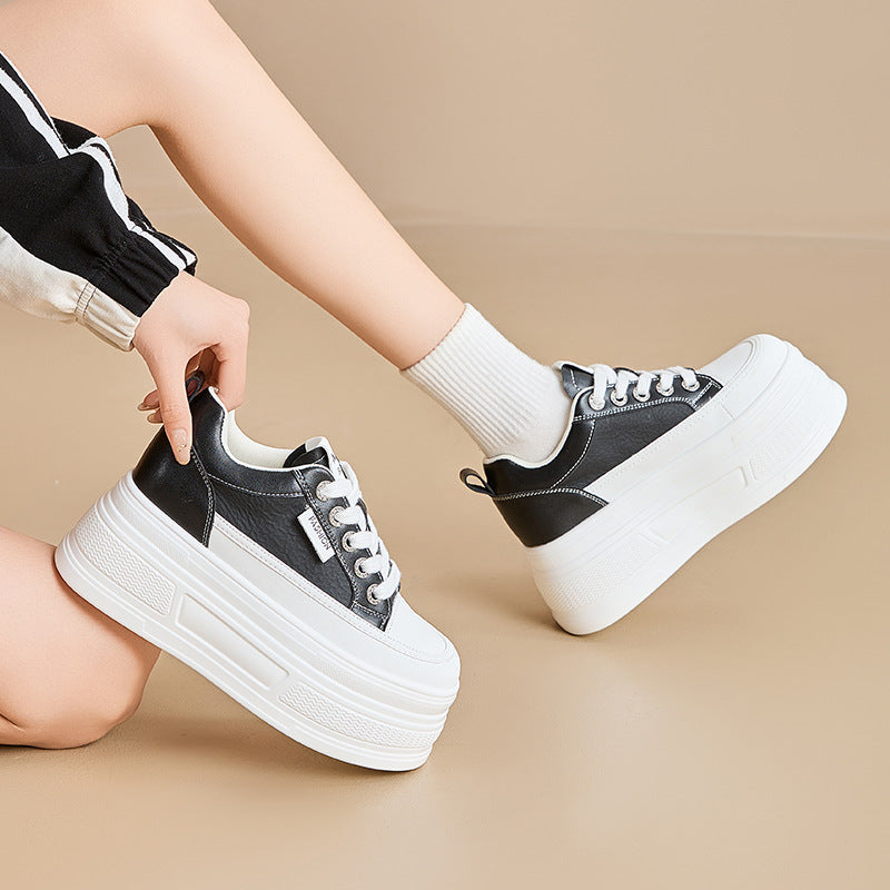Women's Platform Height Increasing Insole Breathable White Casual Shoes