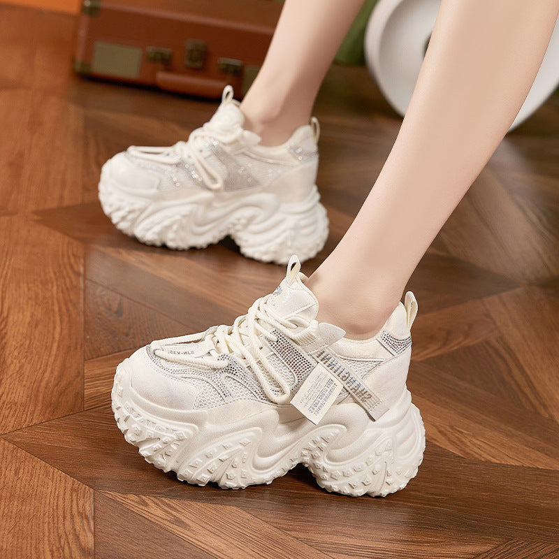 Women's Height Increasing Insole Dad Spring Fashion Rhinestone Sneakers